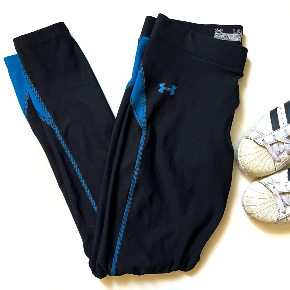 Under Armour Black Leggings Bright Blue Contrasting Highlights Compression Large